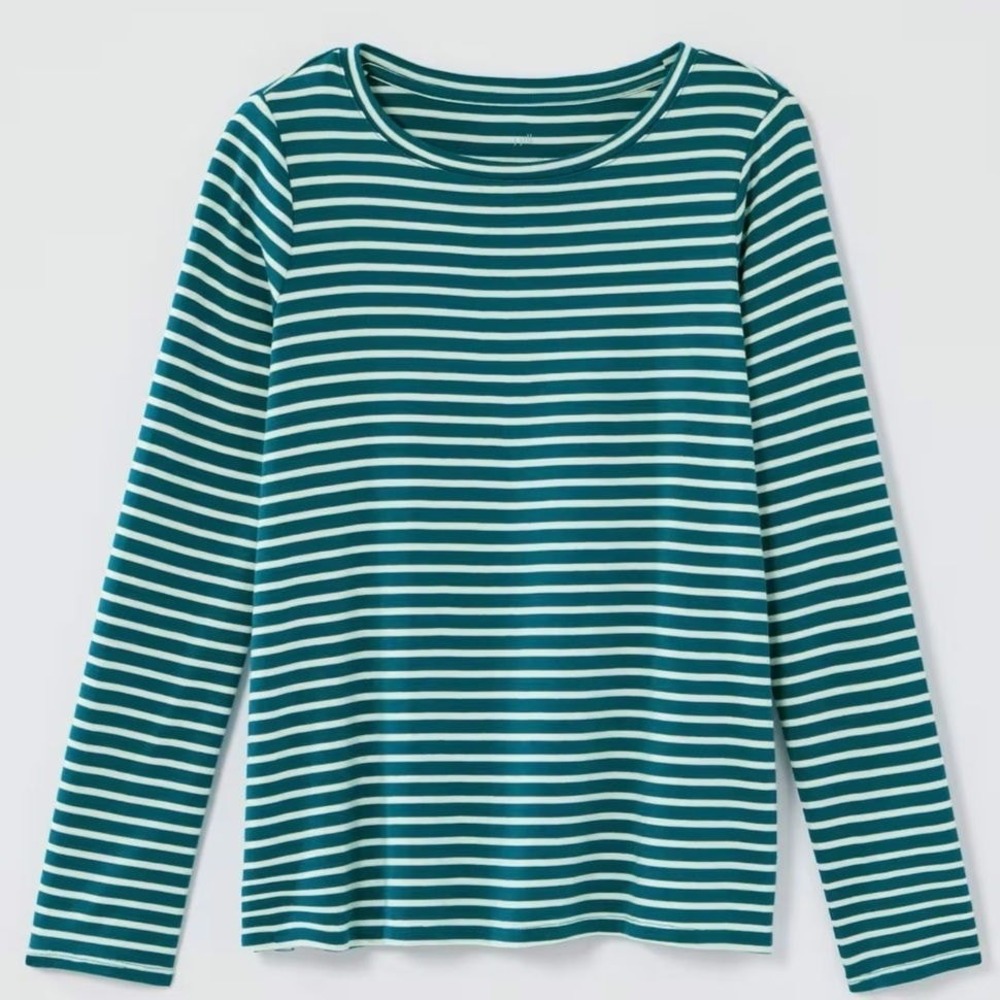 NEW J.Jill $69 XLP Oceanside Coastal Green‎ Cream Long Sleeve Pima Cotton LS Tee